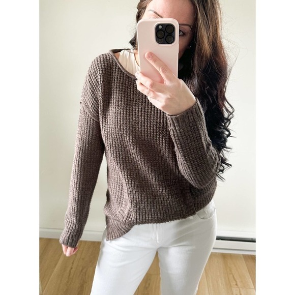 Daisy Fuentes Brown Kangaroo Pocket Scoop Neck Pullover Sweater Lagenlook Small - Picture 7 of 11